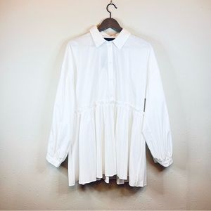 Marc NY Pleated Oversized White Asymmetrical Hem Women’s Shirt Size M NWT